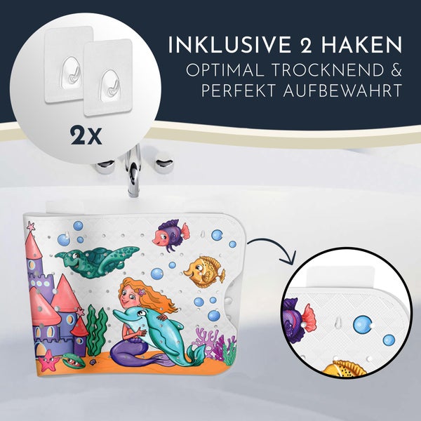Homerella® Badewannenmatte rutschfest Kinder - 100% BPA frei Inkl. 2 Haken zum Aufhängen 100x40cm - Antirutschmatte Badewanne Baby hautsensitiv & schimmelresistent - Badematte rutschfest & waschbar