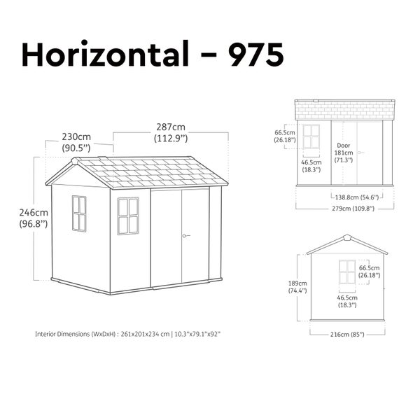 Technische Zeichnung eines Gerätehauses mit Maßangaben