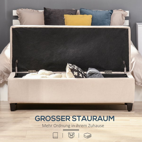 HOMCOM Sitzbank mit Stauraum, Deckel, für Wohnzimmer, Schlafzimmer,  125 x 49 x 41,5 cm, Leinenoptik, Beige
