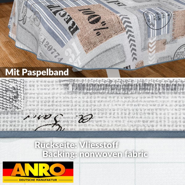 Tischdecke mit Briefmarkenmuster und Vliesstoff auf der Rückseite