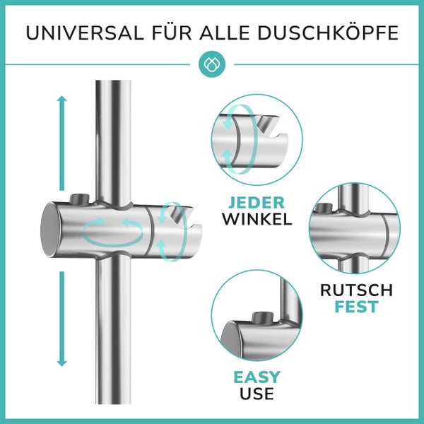 Edelstahl Duschstange 66cm rostfrei - Brausestange variable Bohrlöcher dank flexibler Wandhalterungen - Dusch Stange & top Slider (einfach, flexibel, stabil) - Wandstange variabel (Optik matt)