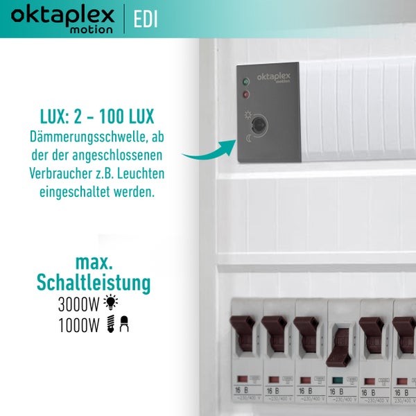 Oktaplex Edi Dämmerungsschalter 230V Hutschiene 35mm externer Dämmerungssensor IP65 anthrazit