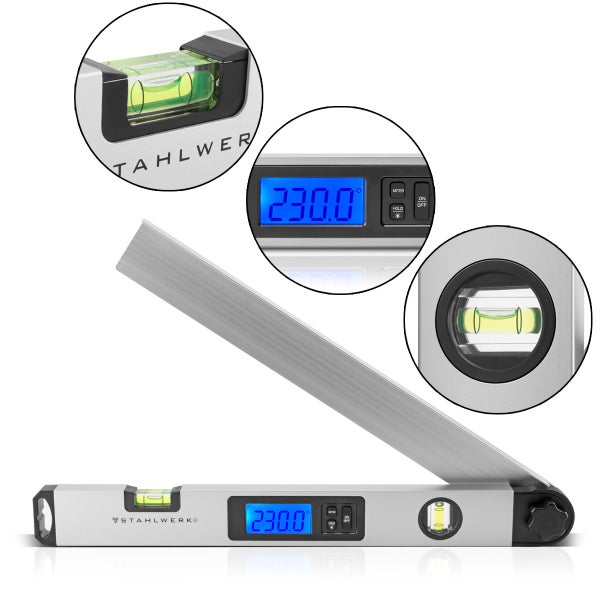 Digitaler Winkelmesser DW-45 ST  Aluminium Messbereich von 0-230 Grad