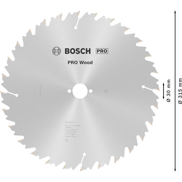 Bosch PRO Wood Kreissägeblatt 315 x 3,2 x 30 mm - 2608640682
