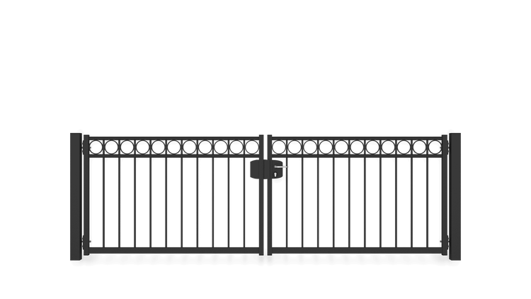 Gartentor ZAUNGURU BASIC-Line Oldenburg Kreis aus Metall, Höhe: 103cm, Breite: 334cm, 2-flügelig inkl. Pfosten, Schloss und Zubehör, Feuerverzinkt und zusätzlich in RAL 7016 Anthrazitgrau pulverbeschichtet