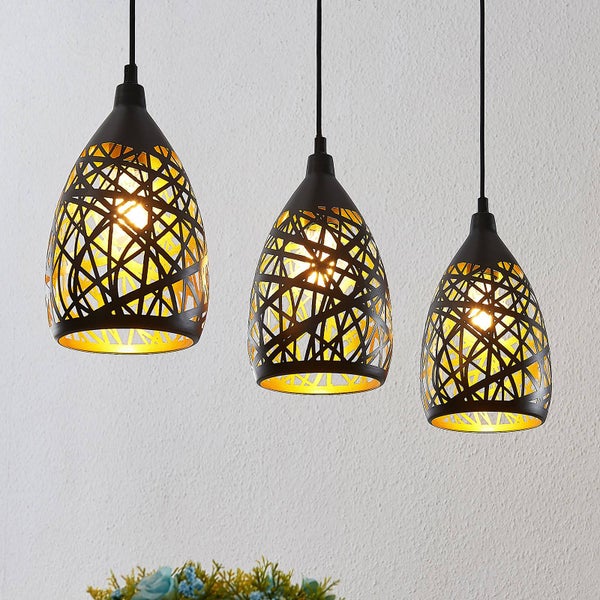 Lindby Esstisch Pendelleuchte, Hängeleuchte Metall schwarz-gold Hängelampe 3x E27 max. 60W ohne Leuchtmittel Wohnzimmer Esszimmer Pendellampe