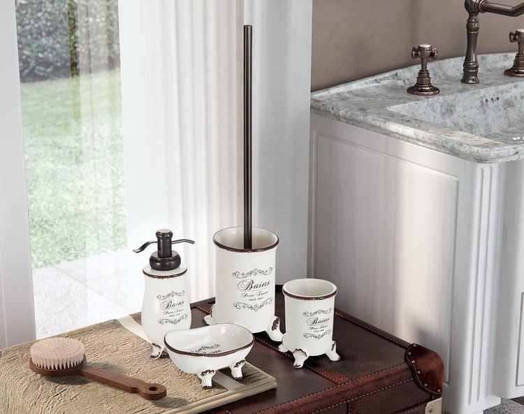 Shabby Zahnbürstenhalter mit verzierter Keramik | Amelia