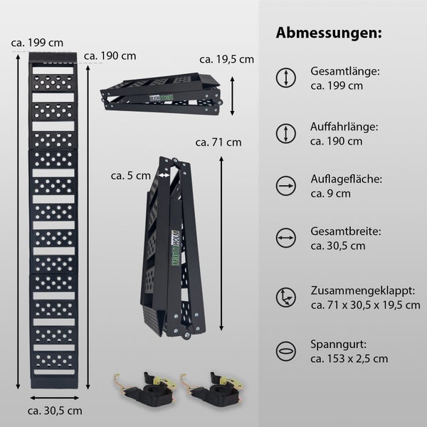 TRUTZHOLM 2 x Auffahrrampe 2-fach klappbar 199 cm Traglast 680  kg Alu grau gelocht Rampe Verladerampe