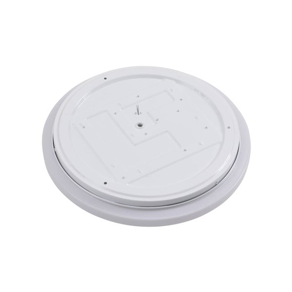 Rückseite einer runden weißen LED-Deckenleuchte aus Metall zur Montage.