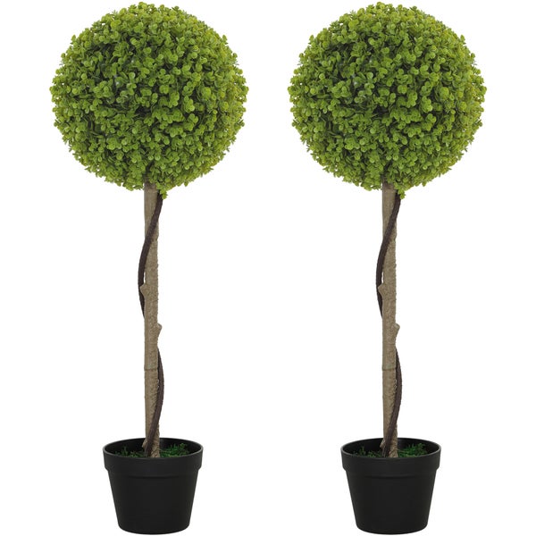HOMCOM 2er-Set Künstlicher Eukalyptus, 90 cm Zimmerpflanze, Kunstpflanze im Topf, große Dekorative Pflanzen für Zuhause, Büro, Flur, Garten, Grün