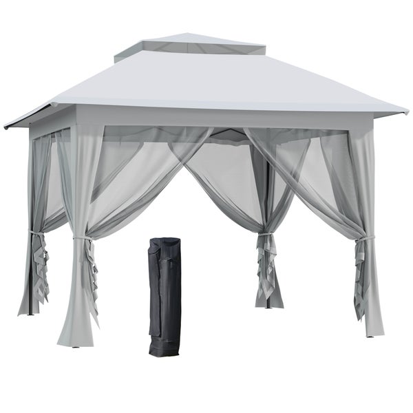 Outsunny Faltpavillon Pop-Up-Zelt Gartenpavillon inkl. Rollentasche Stahl+Oxford+Mesh Grau 3,64x3,64x2,94m