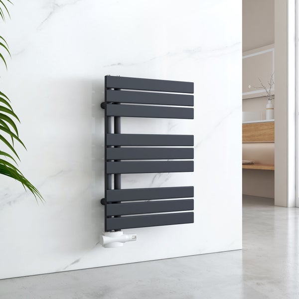 EMKE Design Badheizkörper Flach 762x500 mm Handtuchwärmer Klein Seitenanschluss für Warmwasser Zentralheizung Badezimmer Anthrazit 397W