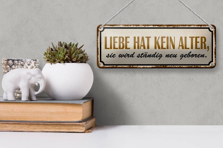 Blechschild Spruch 27x10cm Liebe hat kein Alter sie wird Dekoration