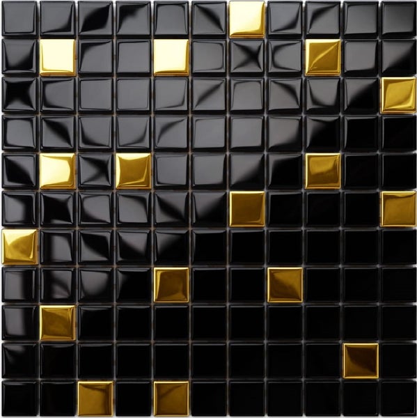 Glasmosaik auf Netz für Bad und Küche 30cm x 30cm  - Nero Gold