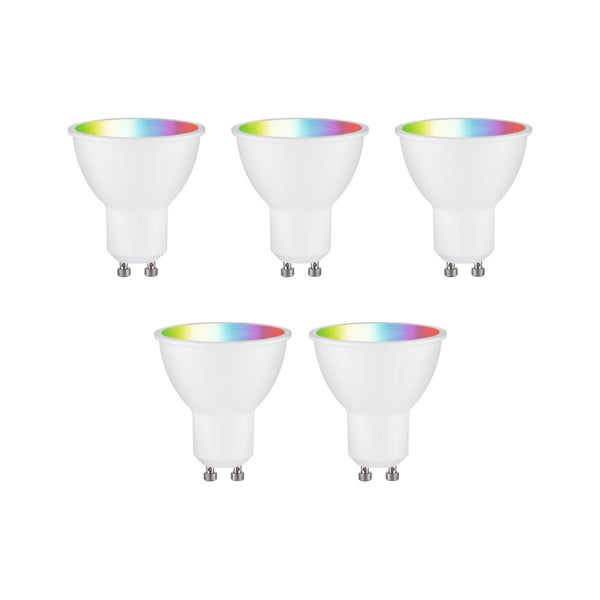 Set Standard 230V LED Reflektor GU10 5x350lm 5x4,8W RGBW+ dimmbar Weiß matt