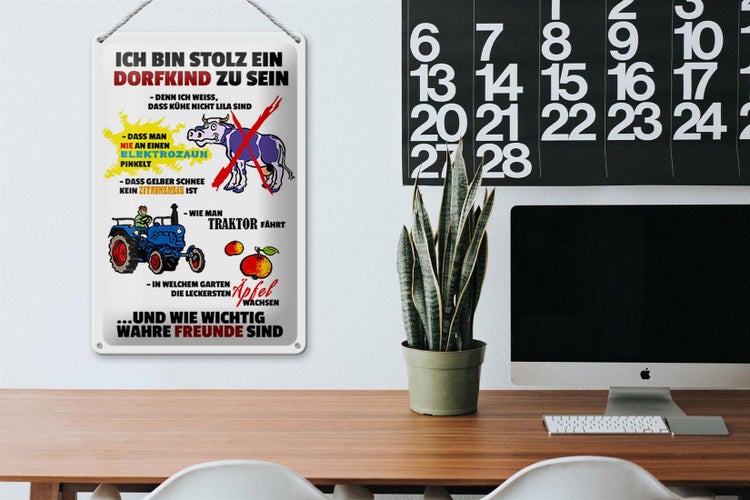 Blechschild Spruch 20x30cm Stolz Dorfkind zu sein weißes
