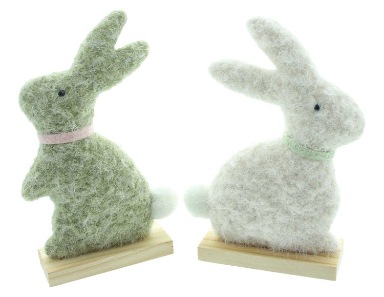 FRANK FLECHTWAREN | Osterdeko Häschen, 2er Set, FILZ AUS PET, HOLZ, POLYESTER, 14 x 5 x 23 cm, 15 x 5 x 23 cm