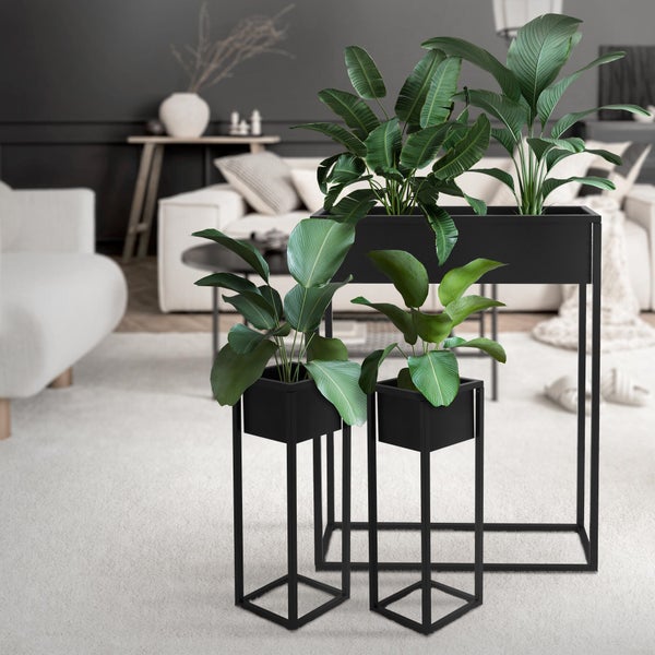 ML-Design Blumenständer 9er Set im Schwarz aus Metall, 60x20x80 cm / 20x20x60 cm, stehend, Übertopfständer für Pflanzen Innen- und Außen, Pflanzkasten Blumenkasten Pflanzenständer Hochbeet Kräuterbeet