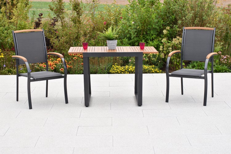 Siena Gartenmöbelset 3tlg., 2 Stapelsessel, Balkonausziehtisch 80 (120) x 70 cm, graphit/grau