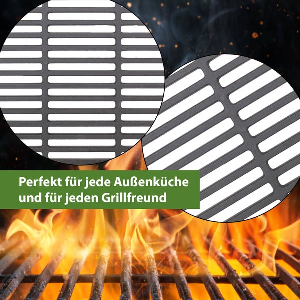 Detailaufnahme eines Grillrosts mit horizontalen Streben