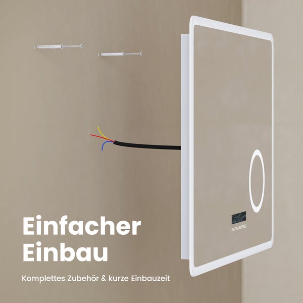 EMKE Badspiegel mit Beleuchtung 80 x 60 cm, LED-Spiegel mit Touchschalter, Badsiegel mit Bluetooth, Anti-Beschlag, 3-fache Vergrößerung, Kaltweiß