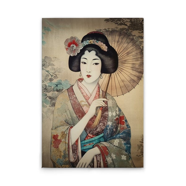 Dekoratives Wandbild einer japanischen Geisha mit Sonnenschirm