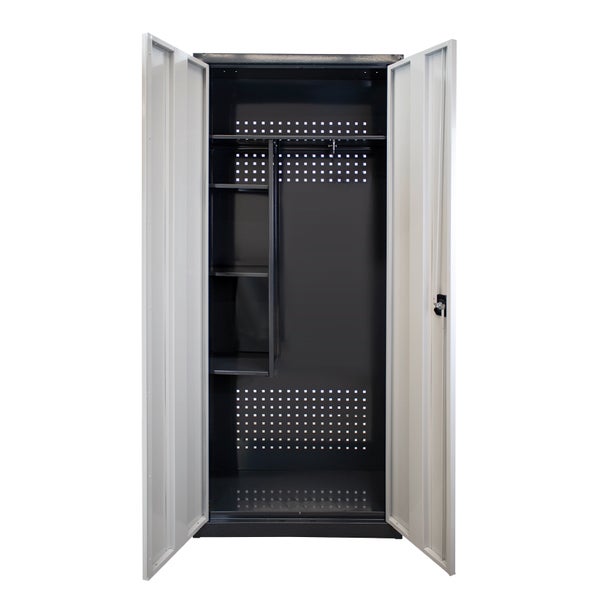 PROREGAL Motorradschrank Owl mit 3x  Staufächer & 1x  Fachboden HxBxT 192 x 80 x 37 cm Stahl Anthrazitgrau Lichtgrau