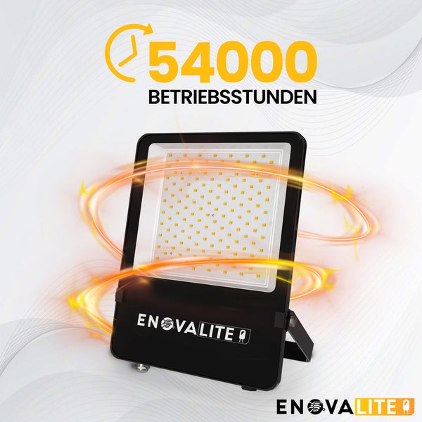 Enovalite Logo mit LED Strahler, Leuchtdauer 54000 Betriebsstunden