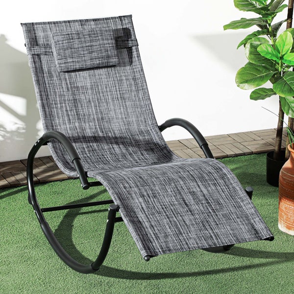 Outsunny Schaukelliege, Gartenliege mit Kopfkissen, 155 x 61 x 88 cm, Texteline, Grau