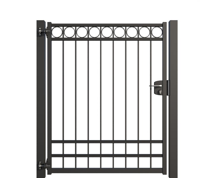 Metall Gartentor mit kreisförmigem und linearem Design