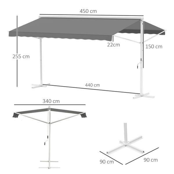 Outsunny Standmarkise, 450cm x 340cm x255cm, Metall+Polyester, Grau