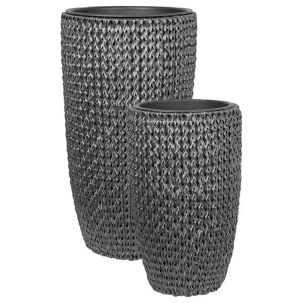 Set mit 2 Blumentöpfen CEDRUS Polyrattan 37/45 cm Schwarz