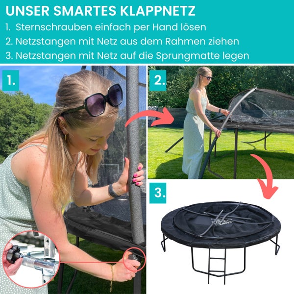 Anleitung zum Abnehmen eines Trampolinnetzes in drei Schritten