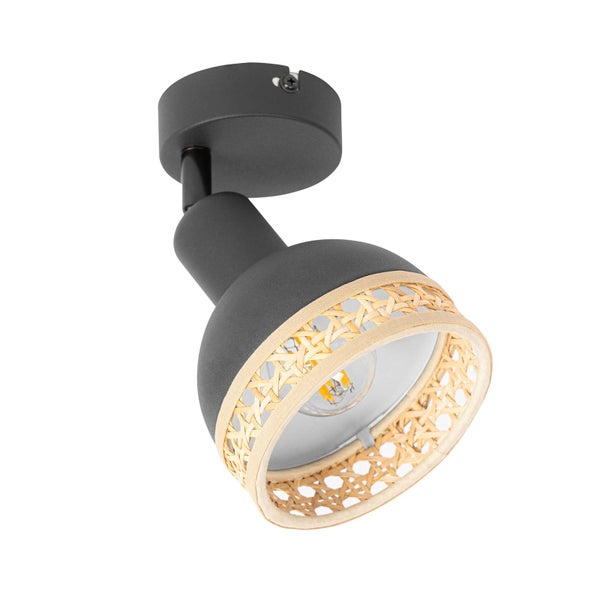 Deckenstrahler aus Metall und Rattan