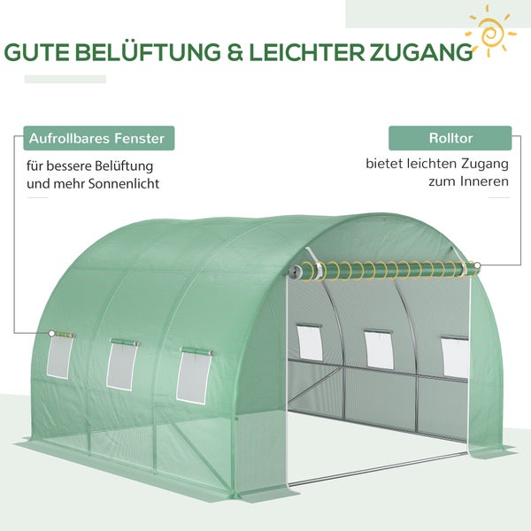 Outsunny Ersatzfolie Ersatzabdeckung 300 x 300 x 200 cm mit Fronttür, 6 Fenster reißfest Gewächshausfolie, Gartenfolie für Gewächshaus, Treibhaus, Frühbeet, Grün