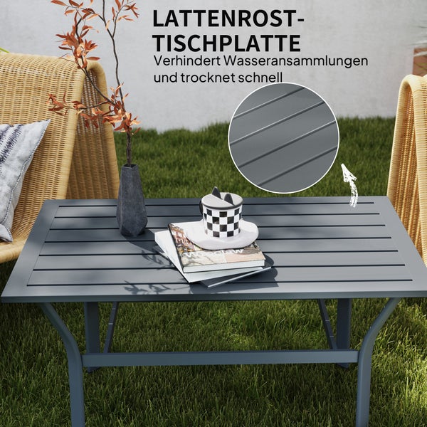 Outsunny Beistelltisch Metall Balkontisch mit Lamellendesign wetterfest Kaffeetisch Gartentisch pflegeleicht Sofatisch Outdoor Tisch für Balkon Garten Terrasse Veranda 91,5 x 55 x 45 cm Dunkelgrau