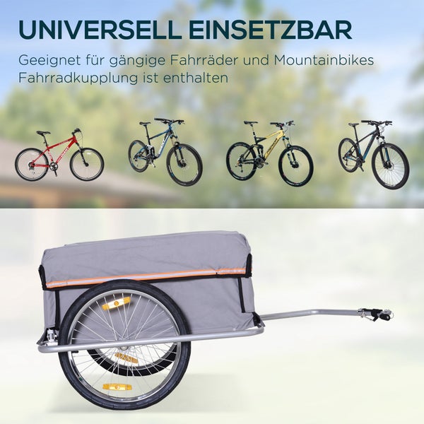 HOMCOM Lasten-Fahrradanhänger, Transportanhänger, 140L x 88B x 60H cm, 600D Oxford, Stahlrohr, Grau