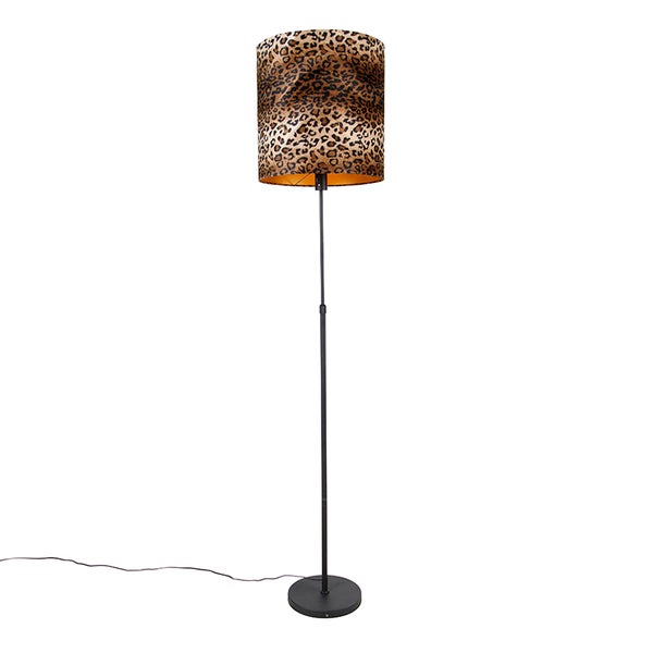 QAZQA - Klassisch I Antik Stehlampe schwarzer Schirm Leopard Design 40 cm - Parte I Wohnzimmer I Schlafzimmer - Textil Länglich - LED geeignet E27