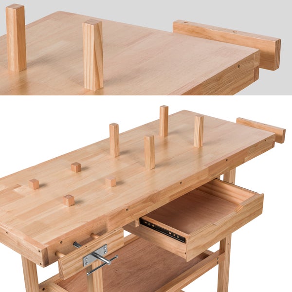 Holzwerkbank tectake  117 x 47,5 x 83 cm mit 2 Schraubstöcken braun