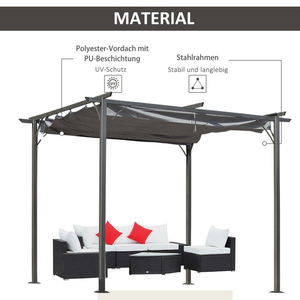 Outsunny Wasserdichter Pavillon, 300L x 300B x 230H cm, Metall, Schwarz+Grau