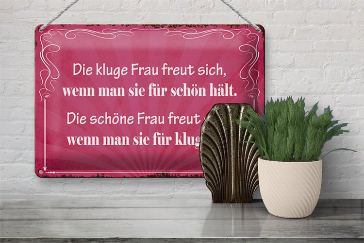 Blechschild Spruch 30x20cm kluge Frau schöne Frau