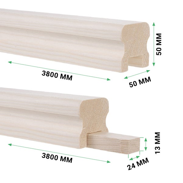 HANDYSTAIRS Treppengeländer – Kiefernholzgriff inklusive Füllleiste – 5 x 5 x 380 cm