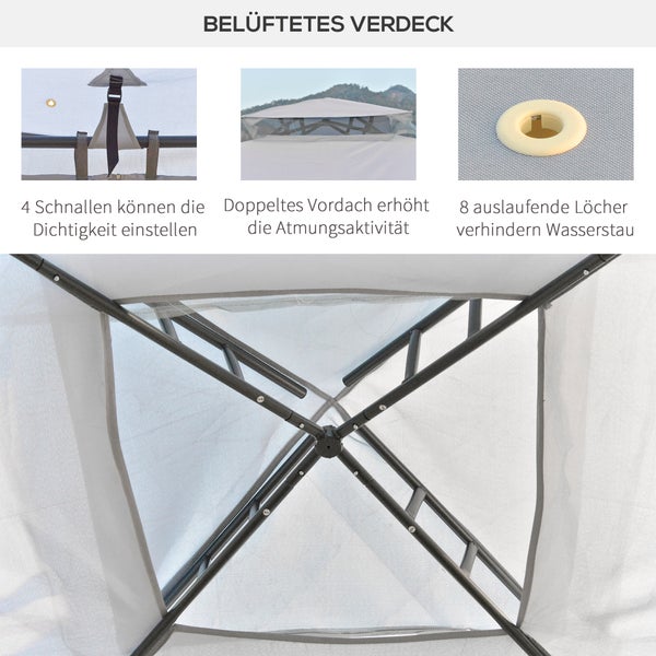 Outsunny Gartenpavillon, 294L x 294B x 265H cm, Polyester, Metall, Hellgrau
