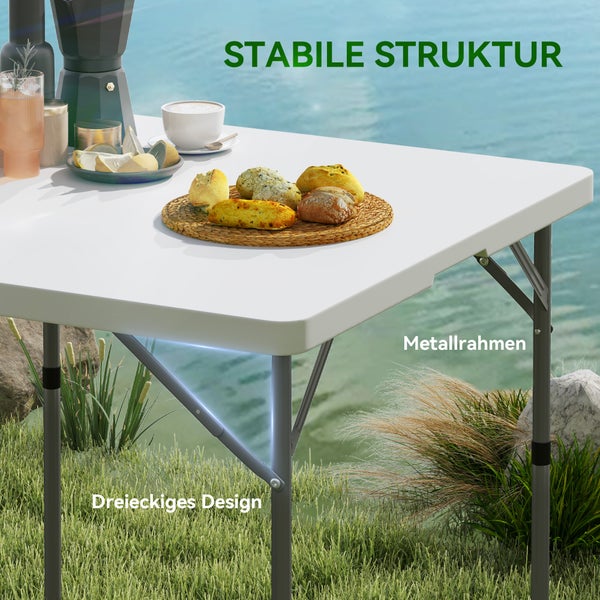 Outsunny Picknicktisch, Klappbarer Campingtisch, Höhenverstellbar Klapptisch, für Gartenpartys, Camping, Grillen, Kunststoff, Metall, Weiß
