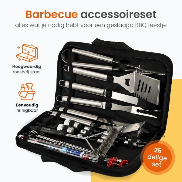 Goliving Grillzubehör Set - BBQ Tools - 25 Grillzubehör - Set mit Zange, Spachtel, Pinsel, Fleischmesser, Handschuh und Tragetasche