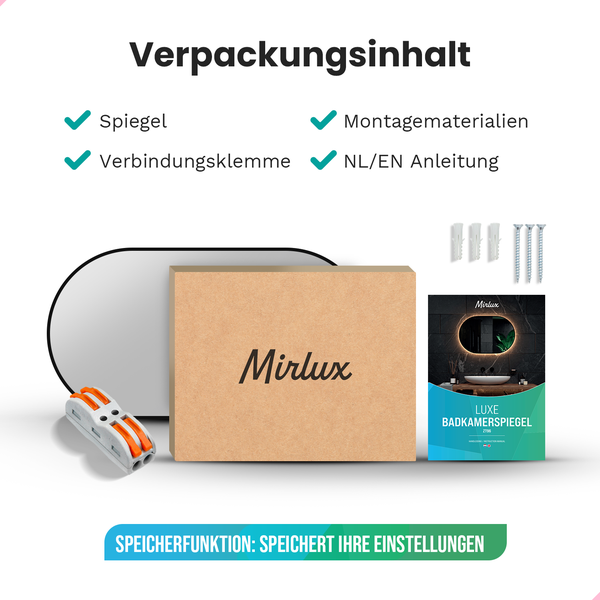 Mirlux Badezimmerspiegel mit LED-Beleuchtung & Heizung, Wandspiegel oval, Anti-Kondensations-Duschspiegel, schwarz, 90x50CM