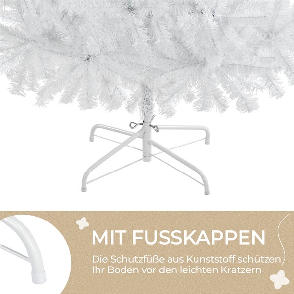 Detailaufnahme eines weißen künstlichen Weihnachtsbaums mit Fußkappen.