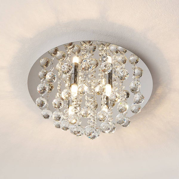 Lindby Kristall Deckenlampe chrom Ø35 cm, Kronleuchter Deckenleuchte ohne Leuchtmittel Wohnzimmerlampe Schlafzimmerlampe Esszimmerlampe Büro