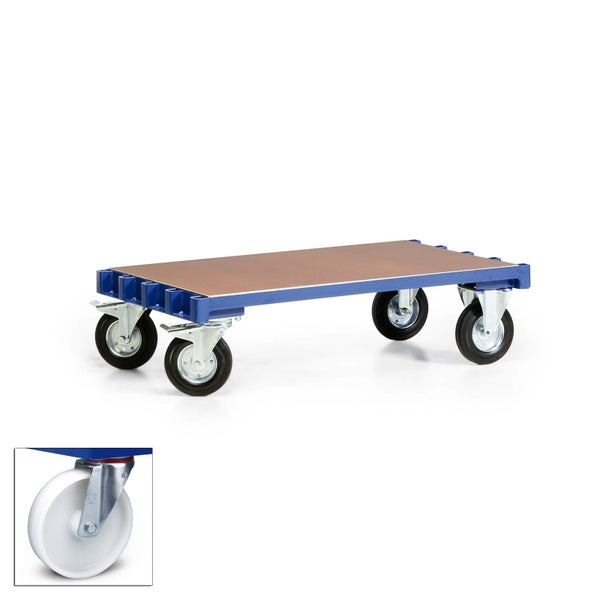 Rollbrett mit sechs Rädern und Holzplatte