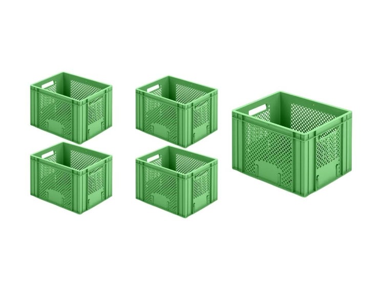PROREGAL SparSet 5 x Eurobehälter Obst- und Gemüsekasten HxBxT 27,2 x 30 x 40 cm 26 Liter Grün Obst-Gemüsekiste Obstkorb Transportbox